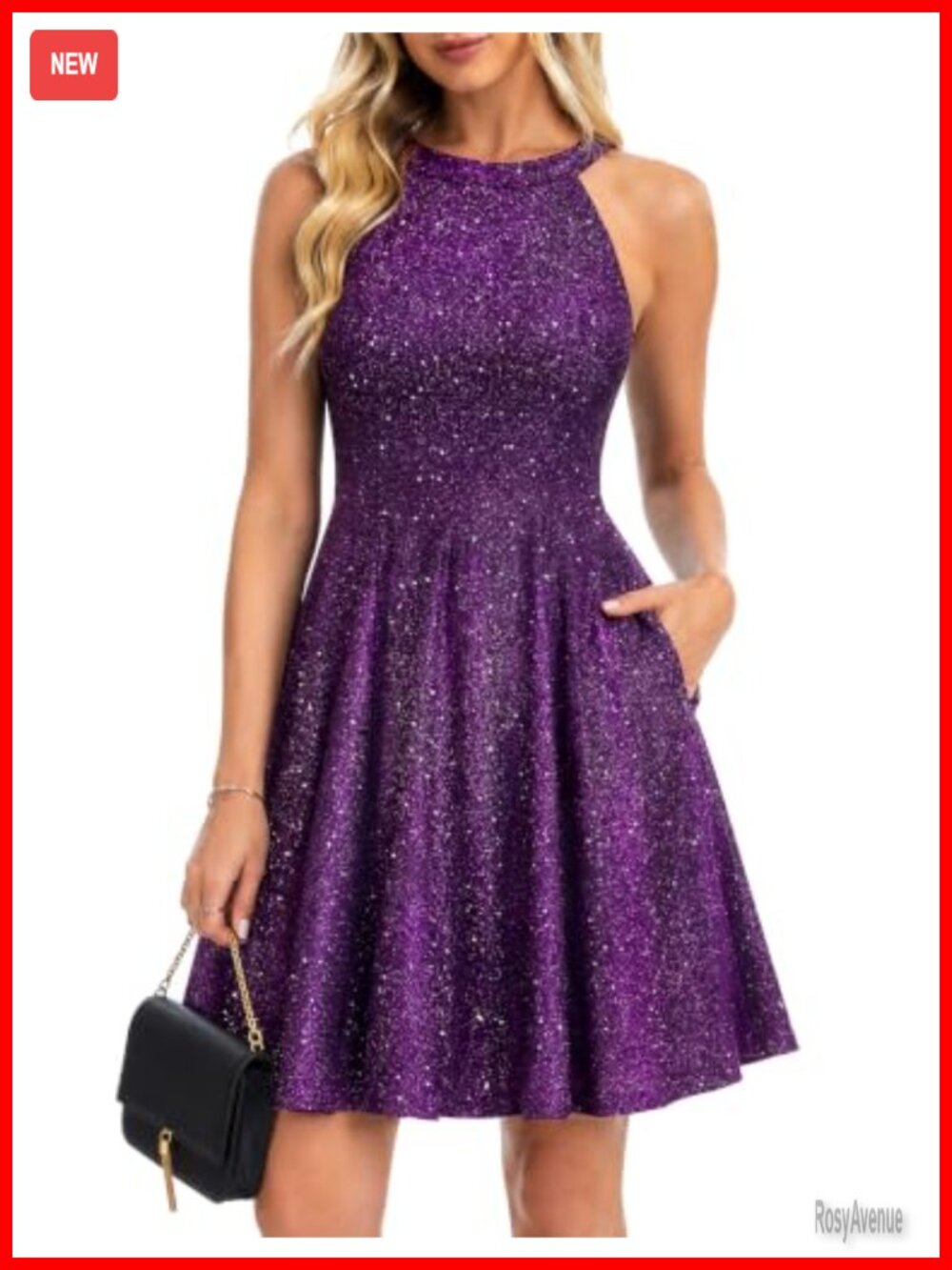 Halter Sequin Homecoming Dress with Pockets Sparkly Cocktail